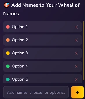 Adicionando nomes à roleta de nomes
